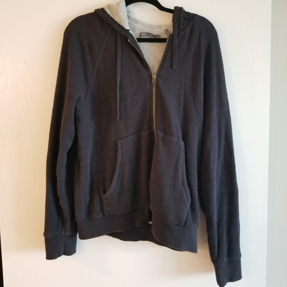 Vince black zip up terry lined hoodie